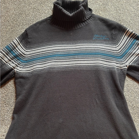Women’s Sz XL vintage Harley-Davidson Black and Blue Striped Turtleneck - Picture 12 of 16